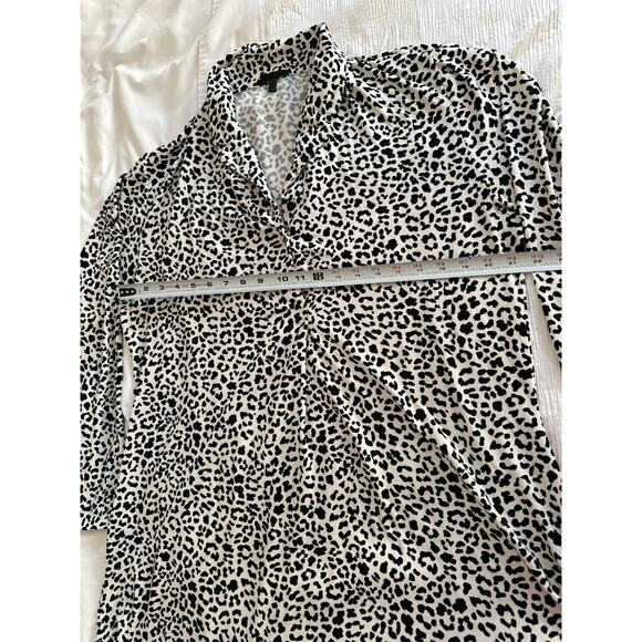 Leopard Print Pajama Dress Sleep Shirt Black White Collar Long Sleeve - Picture 5 of 7